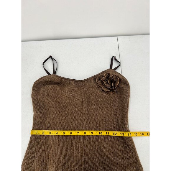 Benetton M Brown Herringbone Dress Wool Blend Flower Y2K Slip Jumper Made Italy - Picture 7 of 12